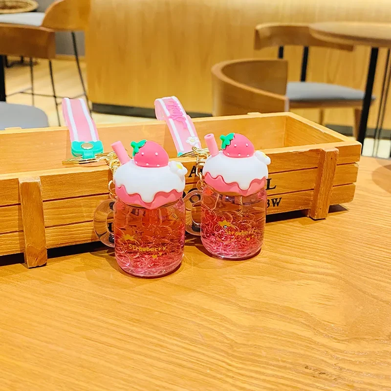 Creative Strawberry Cream Fruit Jar Girl Heart Keychain Automobile Hanging Ornament Exquisite