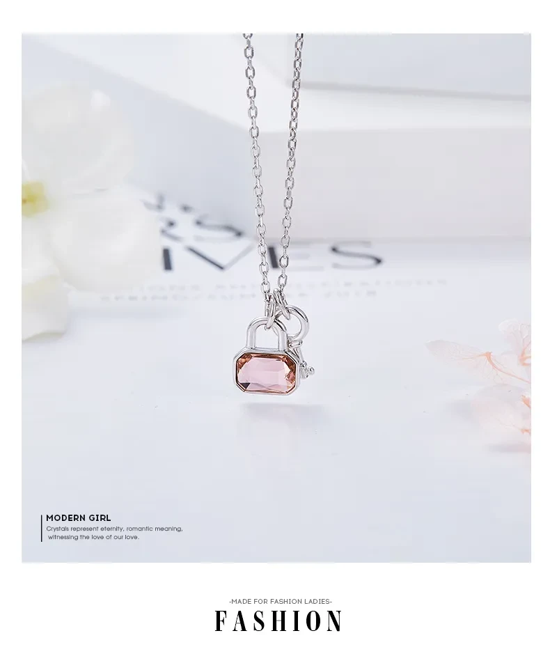 Heart lock key pendant clavicle chain