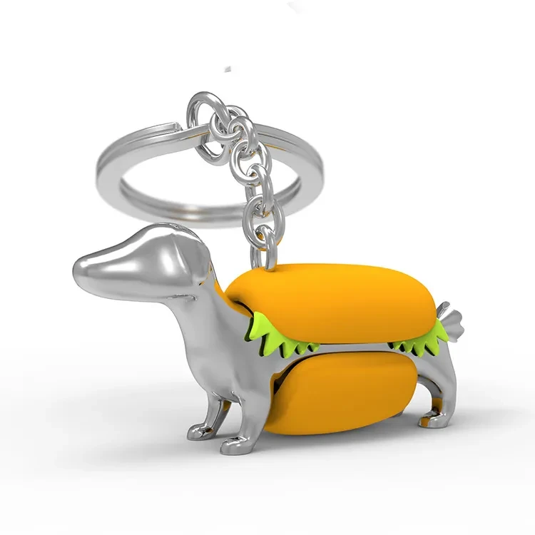 Dachshund Hot Dog Alloy Keychain Pendant Gift