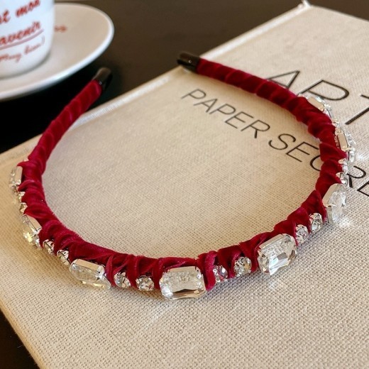 Diamond Black Flocking Pearl Headband Retro