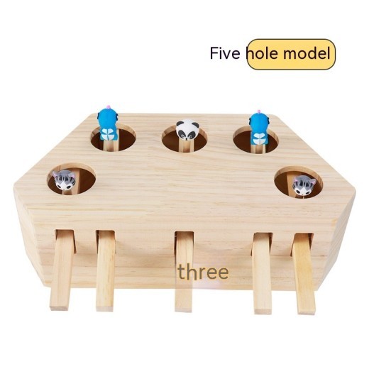 Cat Toy Whac-a-mole Interactive Puzzle Solid Wood Cat Toy