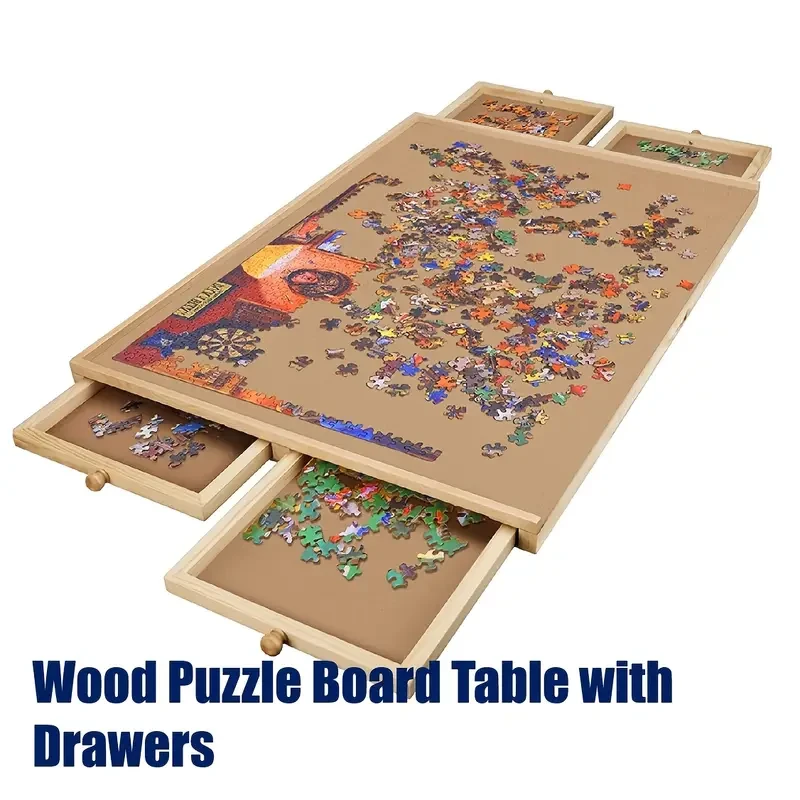 Wooden Jigsaw Puzzle Table with 4 Drawers