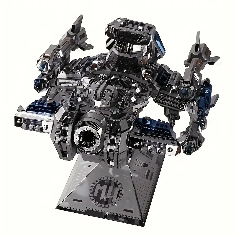 Detailed 3D Metal DIY Puzzle Model - Intricate Starship Design with Blue & Silver Accents