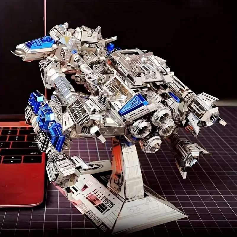 Detailed 3D Metal DIY Puzzle Model - Intricate Starship Design with Blue & Silver Accents