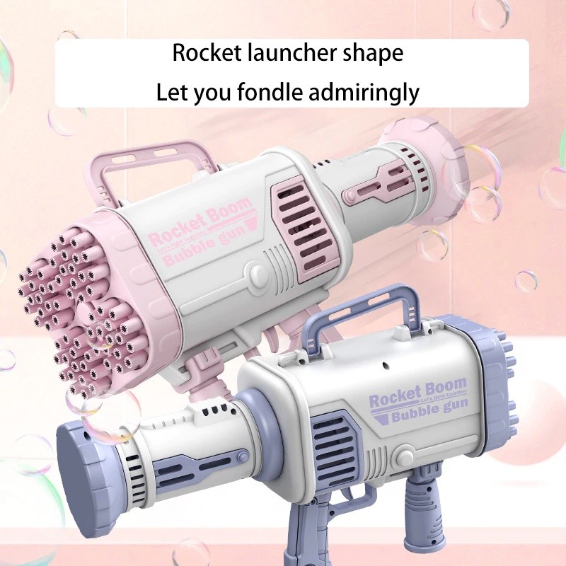 64-Hole Gatling Bubble Machine - Electric Automatic Flashing Bubble Toy for Kids