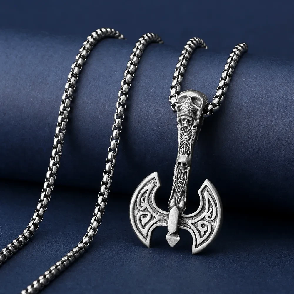 VIKING FORCE LABORATORIES Double-position Axe Charm Titanium Steel Necklace Vintage Viking
