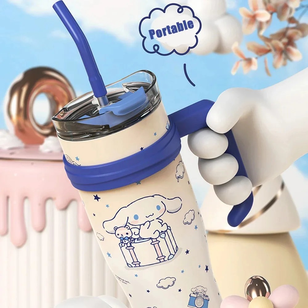 MINISO 1200ml Sanrio Thermos Bottle  Cold Ice Cute Hello Kitty Kuromi Cinnamoroll Melody Stainless Steel Water Bottle with Straw 2024