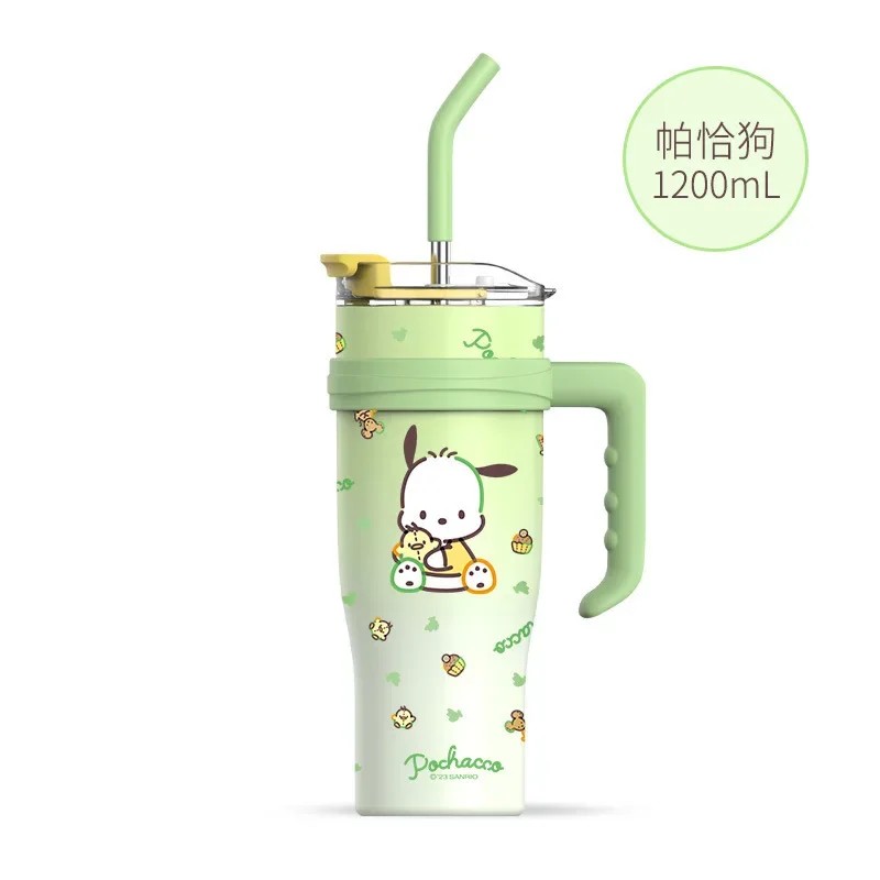 MINISO 1200ml Sanrio Thermos Bottle  Cold Ice Cute Hello Kitty Kuromi Cinnamoroll Melody Stainless Steel Water Bottle with Straw 2024