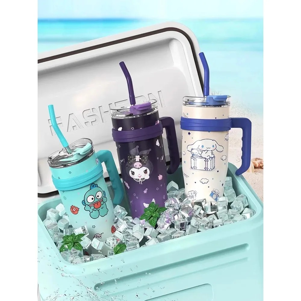 MINISO 1200ml Sanrio Thermos Bottle  Cold Ice Cute Hello Kitty Kuromi Cinnamoroll Melody Stainless Steel Water Bottle with Straw 2024