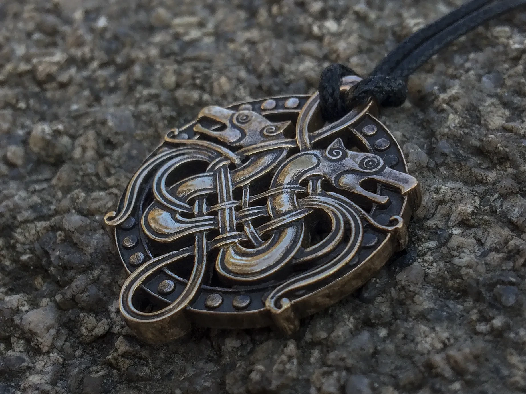 Pirate Viking Double Wolf Head Pendant Necklace