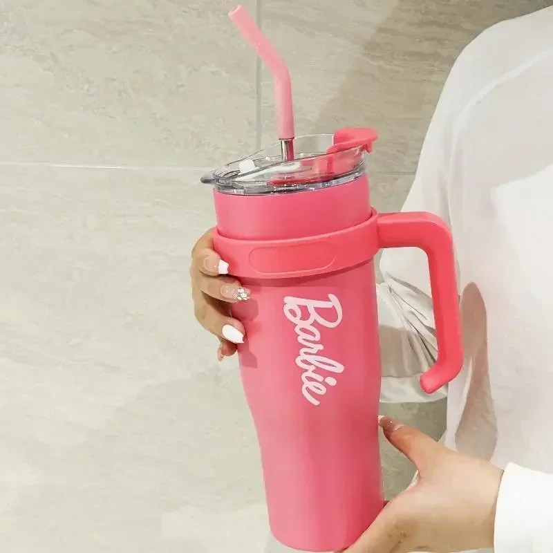MINISO Barbie Co-Branded 1600ML Large-Capacity Stainless Steel Water Cup  Thermal Insulation, Pink, Girls Water Bottle