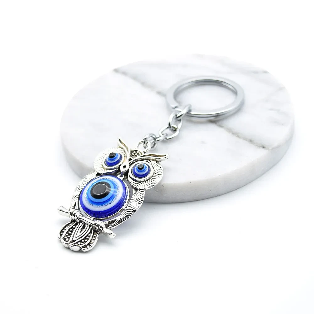 Blue Glaze Owl Men's Key Pendant