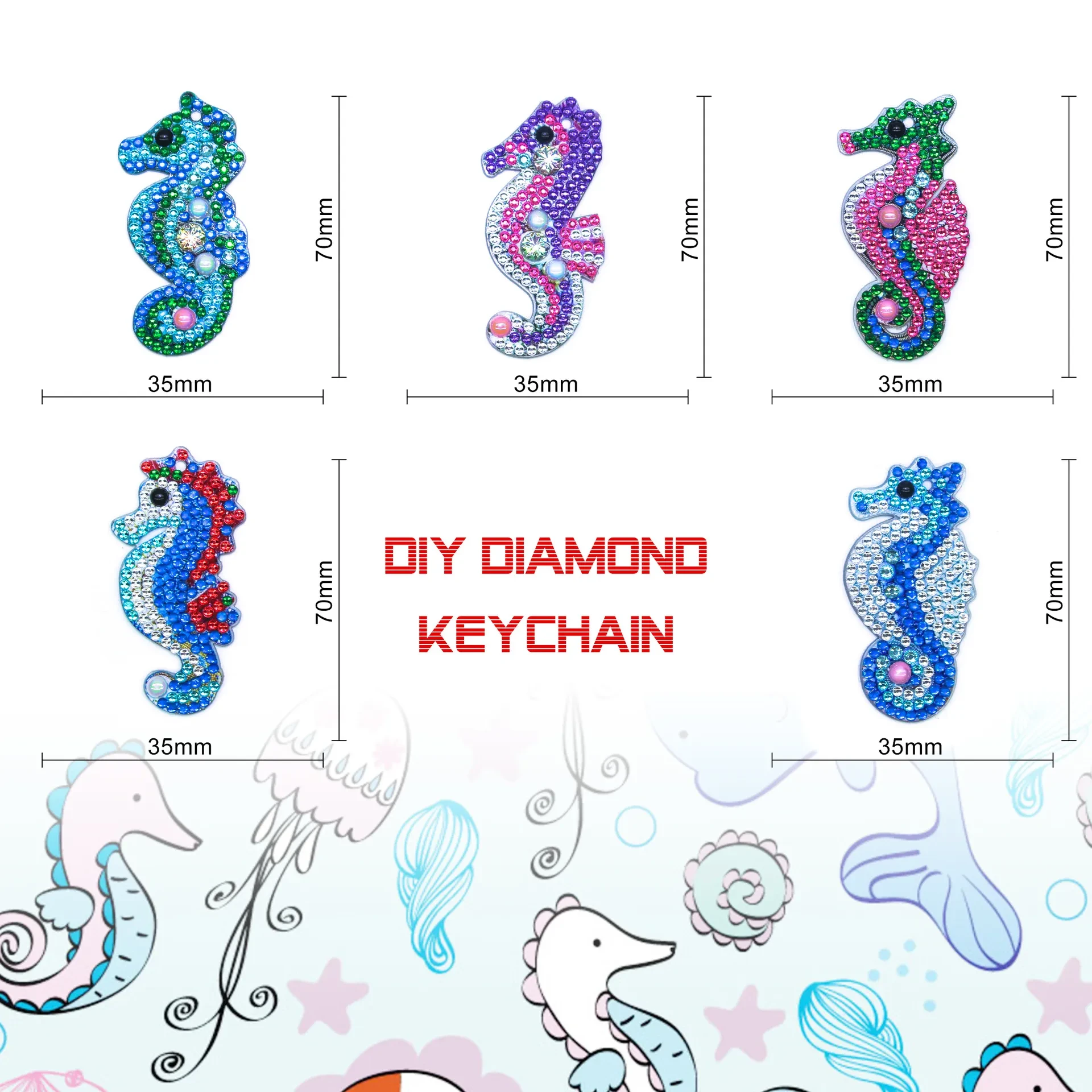 Full Diamond Handmade DIY Diamond Painting Seahorse Keychain