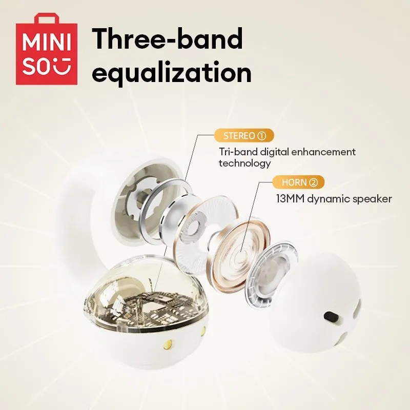 Original MINISO MCT09 Wireless Bluetooth V5.3 Earphones  Touch Control Ear Clip Music Earbuds, Sport Running Headset with Mic