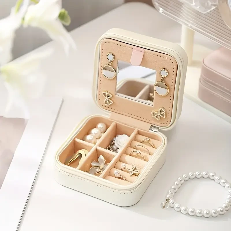 Korean-Style Portable Jewelry Box with Zipper Closure