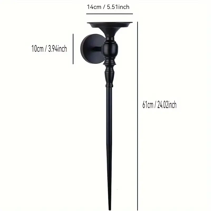 Set of 2 Vintage Black Staff Candle Holders