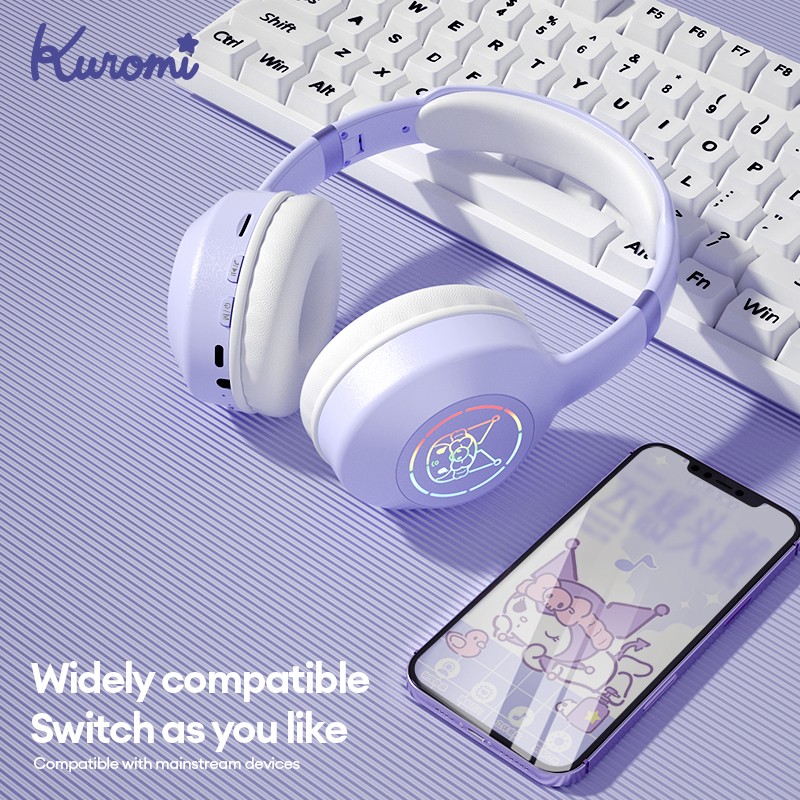 Miniso Sanrio EM-368 Bluetooth 5.2 Headphones  Stereo Sound Wireless Earphones with RGB Light, Kuromi, Melody, and Hello Kitty Designs