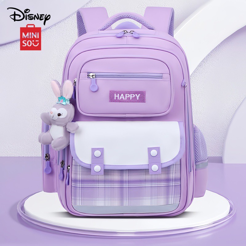 MINISO Disney LinaBell Student Bag  Kawaii StellaLou Waterproof Schoolbag with Cartoon Design, Large Capacity and Safety Reflectors Backpack