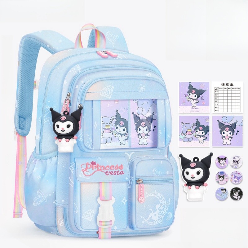 MINISO Sanrio Kuromi Student Backpack  Kawaii Reduce Burden Protect Spine Kids Schoolbag, Cute Cartoon Light Book Bag, Girl Gift