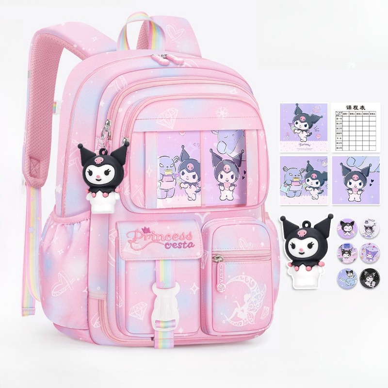 MINISO Sanrio Kuromi Student Backpack  Kawaii Reduce Burden Protect Spine Kids Schoolbag, Cute Cartoon Light Book Bag, Girl Gift