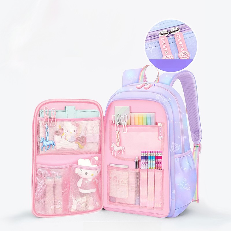 MINISO Sanrio Kuromi Student Backpack  Kawaii Reduce Burden Protect Spine Kids Schoolbag, Cute Cartoon Light Book Bag, Girl Gift