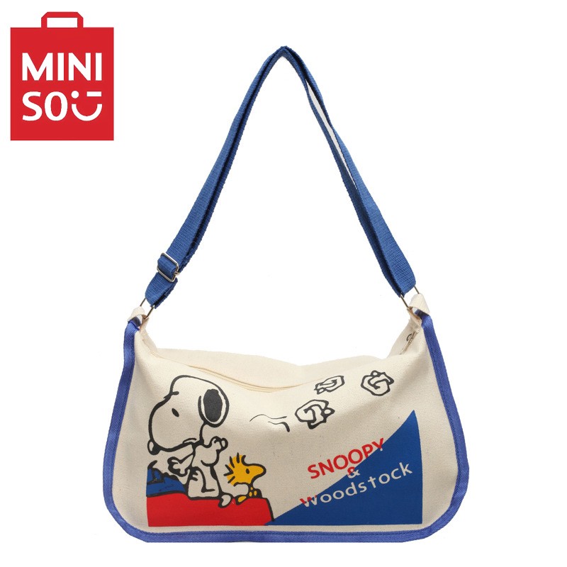 MINISO Snoopy Cartoon Cute Print Canvas Bag  Large Capacity One Shoulder Dumpling Bag, Women's Crossbody Bag