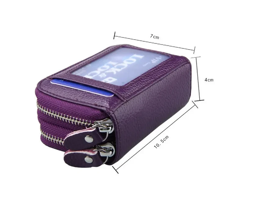 Double Zipper Expanding Card Holder Anti-magnetic Leather ID Card Holder Gift