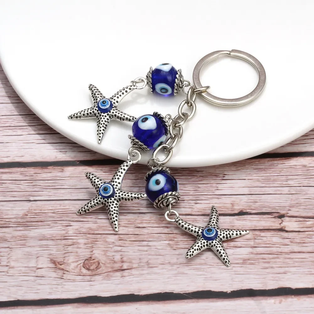 Keychain Starfish Turkey Blue Eye Pendant