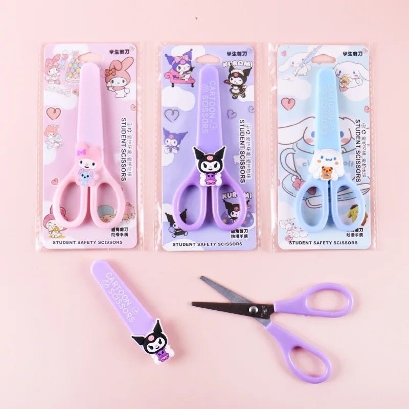 MINISO Cartoon Sanrio Kuromi Scissors  Cinnamoroll Melody Cute Kid Safety Shears for Stationery and Student Supplies