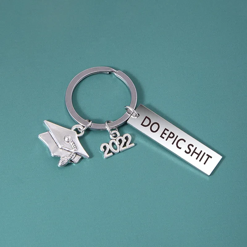 Creative DO EPIC SHIT Keychain Silver Graduate Cap Hat Charm Key Chains