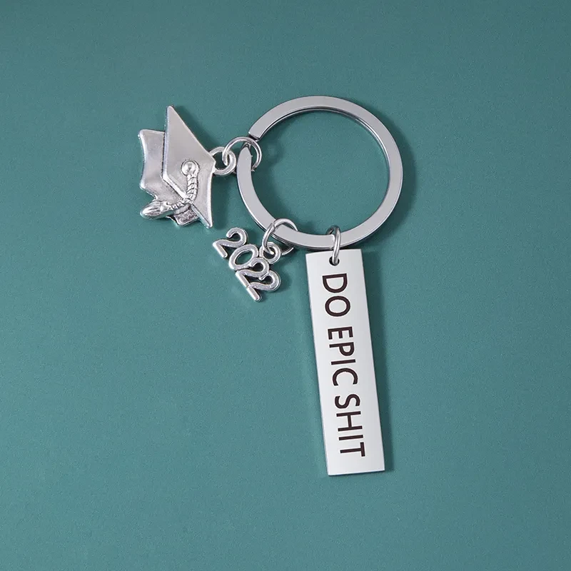 Creative DO EPIC SHIT Keychain Silver Graduate Cap Hat Charm Key Chains