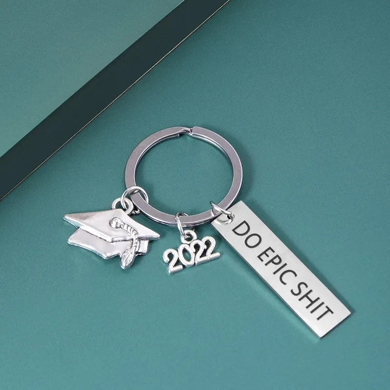 Creative DO EPIC SHIT Keychain Silver Graduate Cap Hat Charm Key Chains
