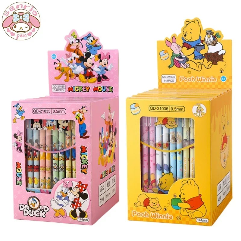 Disney 12pcs Gel Pen Cartoon Mickey Minnie Shape  Children's Prize 0.5mm Black Pen for Office Supplies and Student Stationery