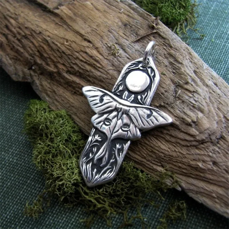 Boho Vintage Moon Moth Pendant Necklace