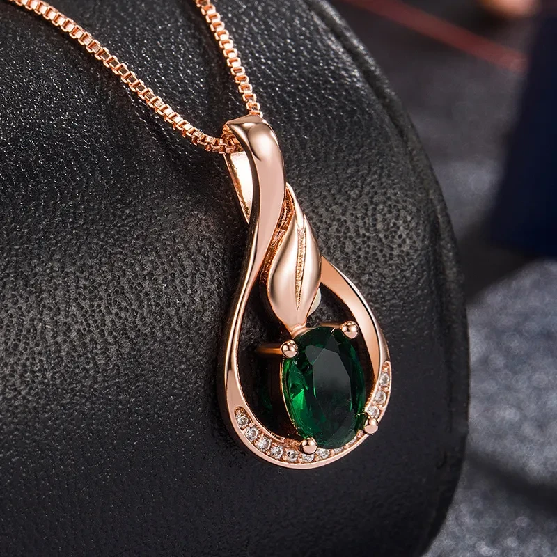 Fashion Rose Gold Drop Emerald Pendant