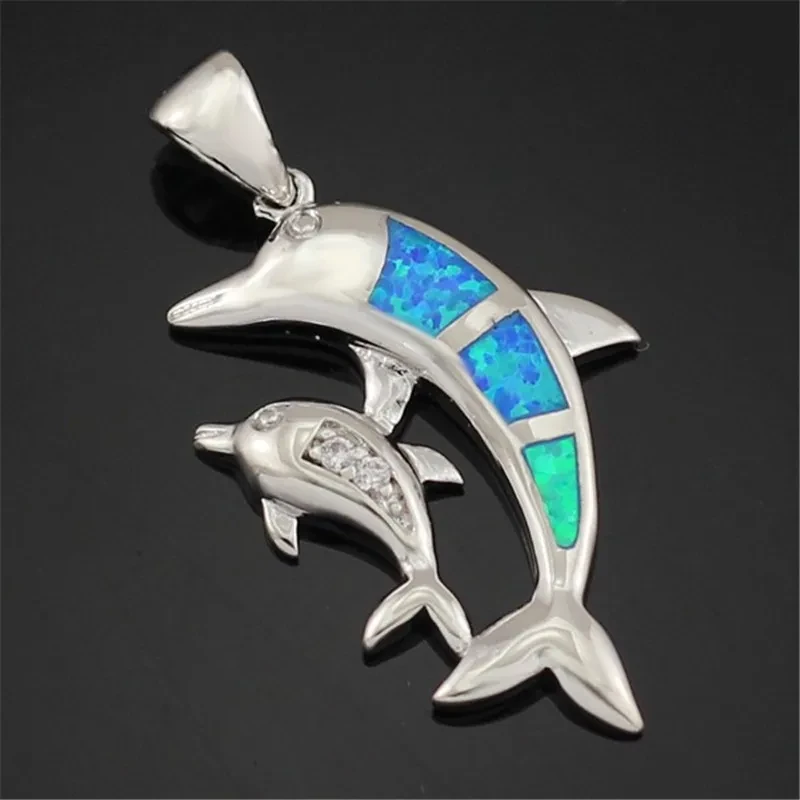 Fashion New Opal Dolphin Silver Pendant