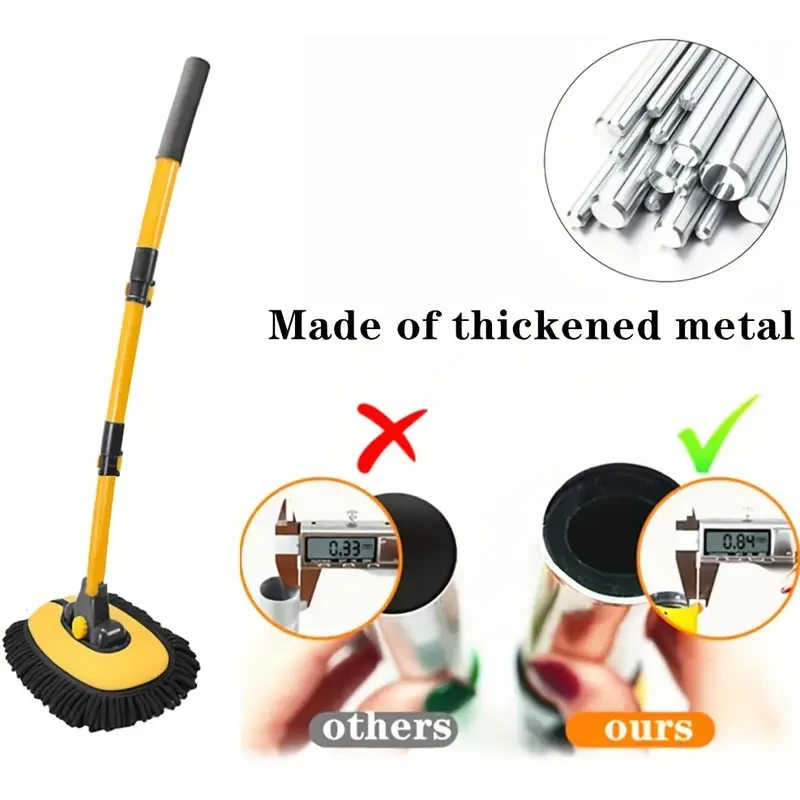 1pc Aluminum Car Wash Brush with Long Handle, Ultra-Fine Fiber Towel