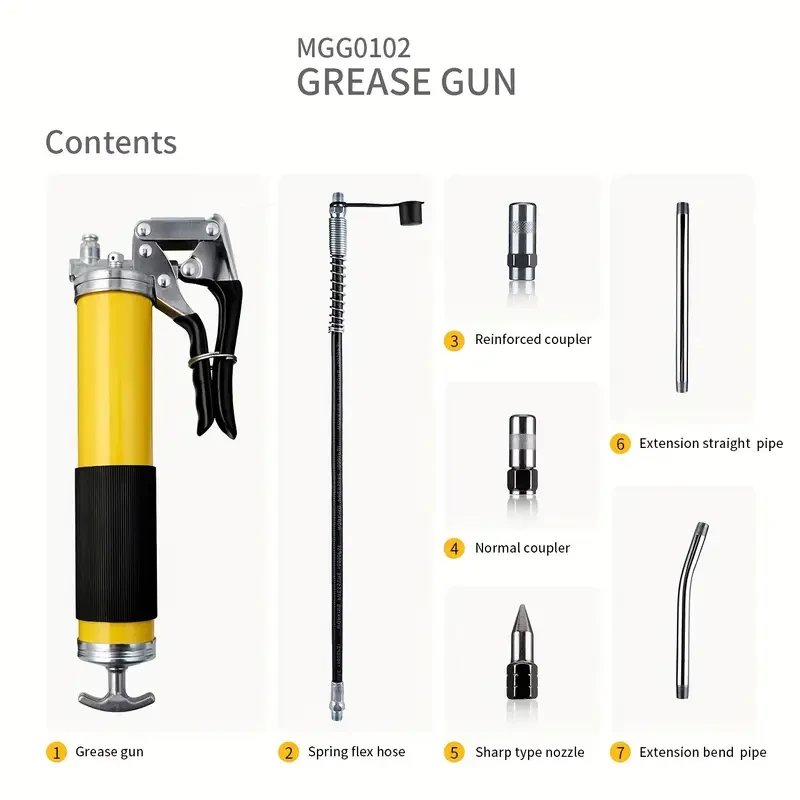 8000 PSI Heavy Duty Pistol Grip Oil Gun Kit With 14 Oz Load, 45.72 Cm Spring Deflection Hose