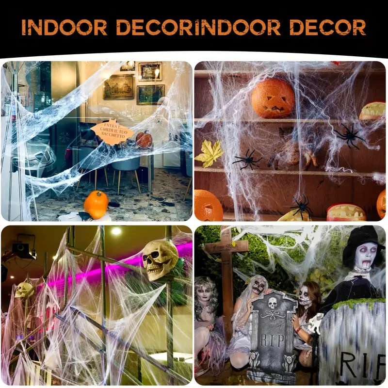 200 Soft Spider Webs Halloween Decorations Bonus With 10 Fake Spiders