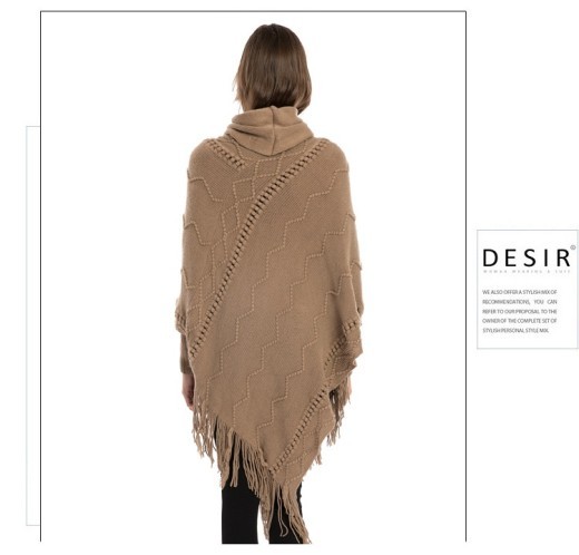 Acrylic Fringed Sweater High Collar Warm Sleeve Pullover Cloak