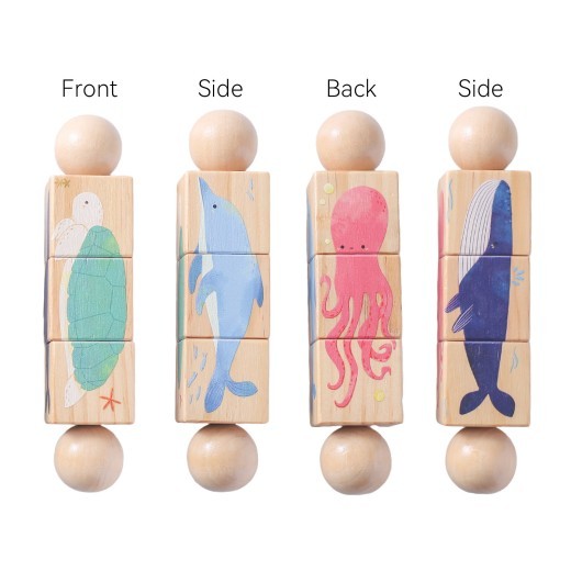 Children's Handbell Wooden Rotating Animal Block Puzzle