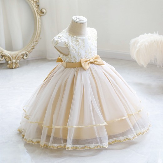 Girls' Princess Dress Embroidered Mesh