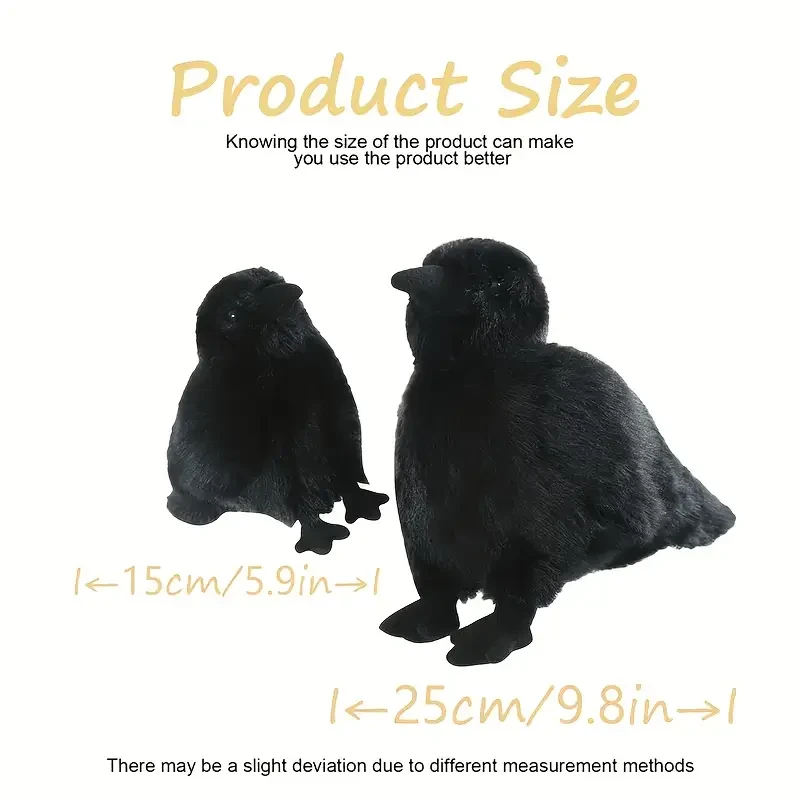 1pc Cute Black Plush Crow Toy