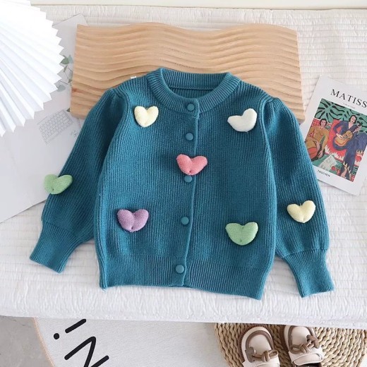 Spring Girls' Three-dimensional Love Puff Sleeve Sweater Coat