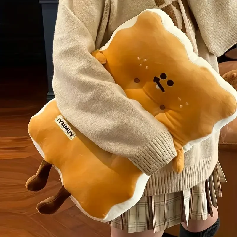 1pc Yellow Biscuit-Shaped Throw Pillow