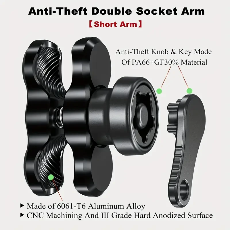 Secure Aluminum Alloy Double Socket Arm for RAM Mounts