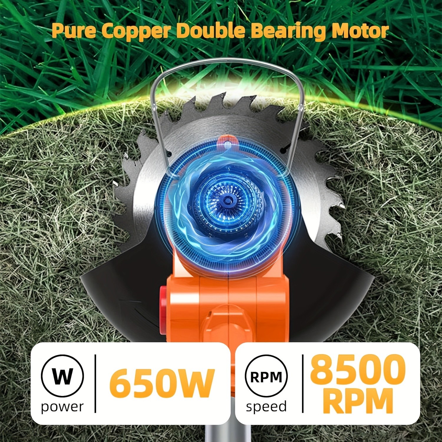 Electric Weed Wacker with Wheels Stringless Grass Trimmer, 4-in-1 Electric Weed Eater/Edger/Bush Trimmer/Mower, Length & Angle Adjustable Weed Trimmer with 2Pcs 21V/2000mAh Battery