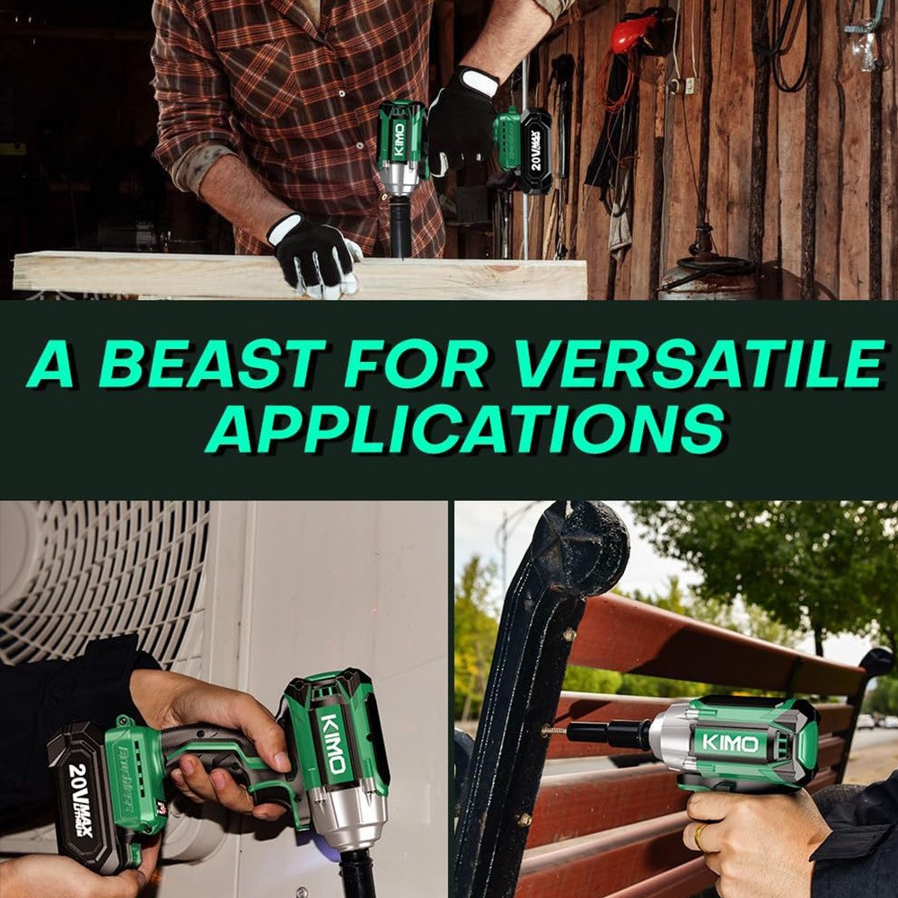 Cordless Impact Wrench 1/2", Premium Brake Stop, 3000 RPM & Max Torque 350 ft-lbs (475N.m), 7 Sockets & 3 Inch Extension Bar, 1/2 Impact Gun