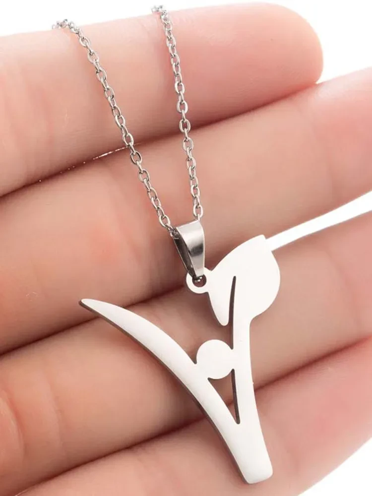 Stainless Steel Vegetarian Symbol Pendant Necklace