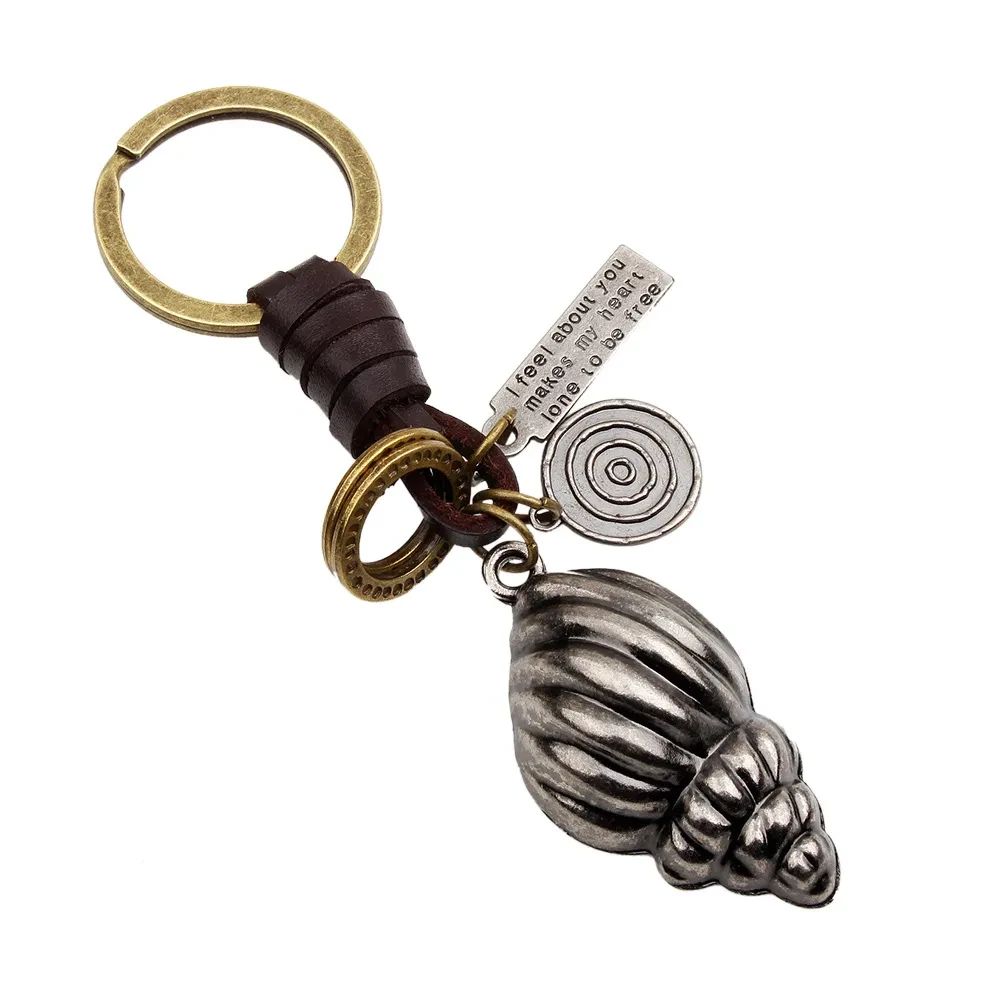 Creative Woven Leather Alloy Conch Keychain